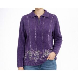 Alfred Dunner Purple Violet Embellished Chenille Pullover Sweater SZ XL